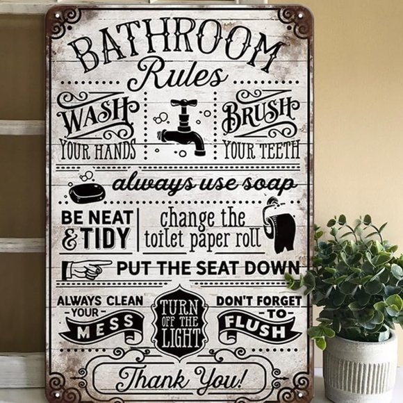 Other - Vintage Bathroom Rules Wall Decor, 8x12